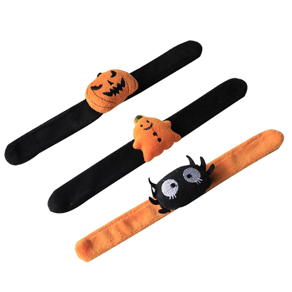 3 peças de pulseiras de pressão de anel de Halloween, pulseiras de abóbora, decorações de festa de tapa de aranha para adultos, criança fantasma
