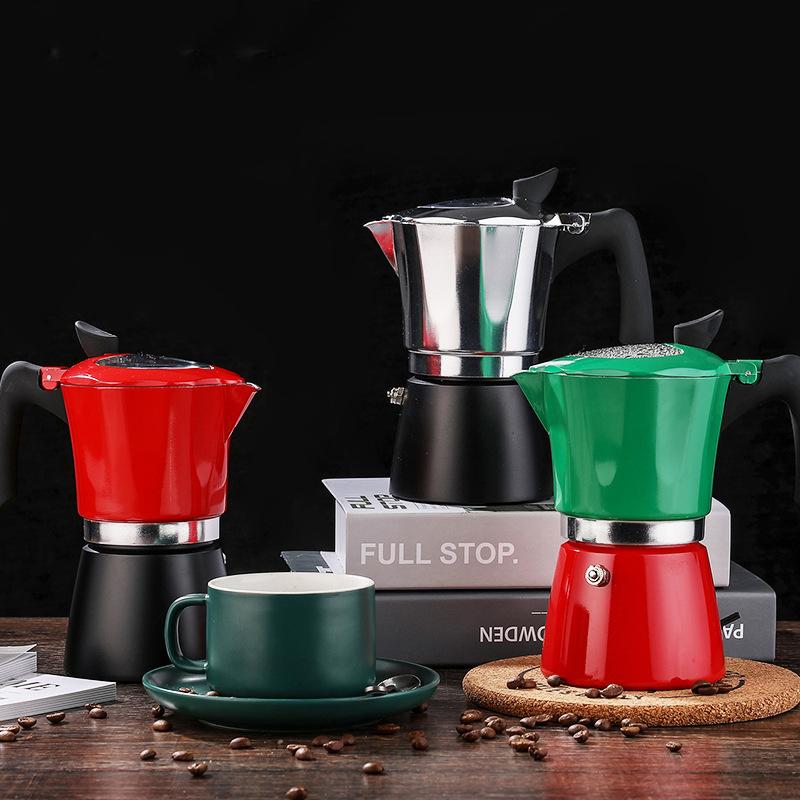 Latest Style Premium Aluminum Double Colors Italian Stove Top Coffee Maker Espresso Moka Pot with Transparent Lid
