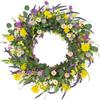 22 Inch Artificial Summer Wreath Daisy and Lavender Wreath with Wildflowers for Home Wall Farmhouse Springtime Easter Holiday Party