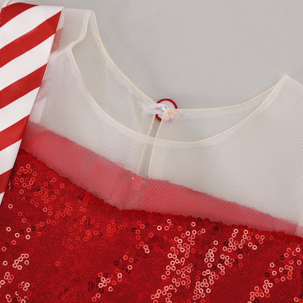 Striped Bow Christmas Dresses for Girls Elegant Fluffy Tulle Cosplay Costumes Party Girls Princess Red Xmas Dress Birthday Gown