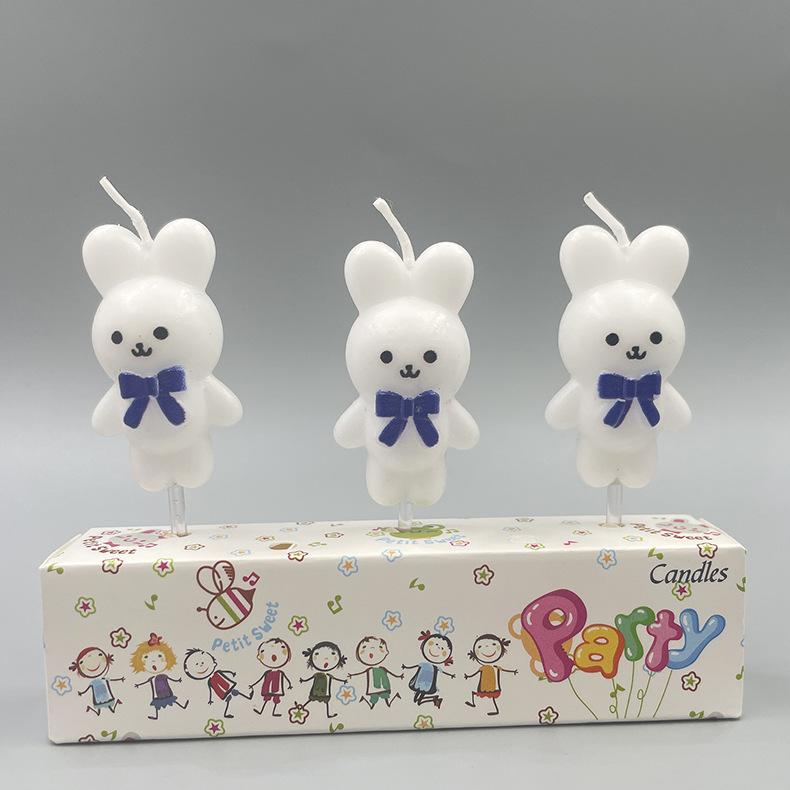 Cartoon Zodiac Image Rabbit Candle Shape White Pink Bow Tie Bow Rabbit Candle