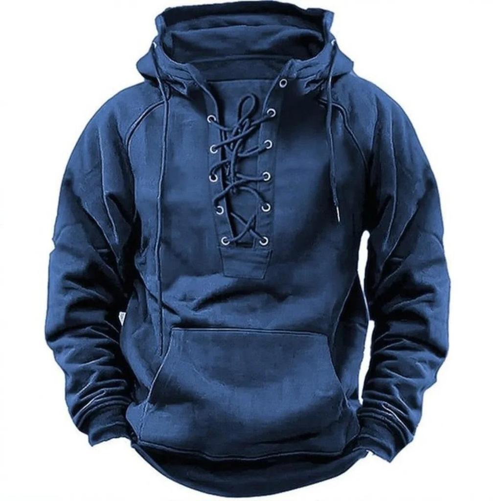 Felpa con cappuccio da uomo rétro con coulisse e tasche multiple, vestibilità ampia taglie forti per primavera e autunno