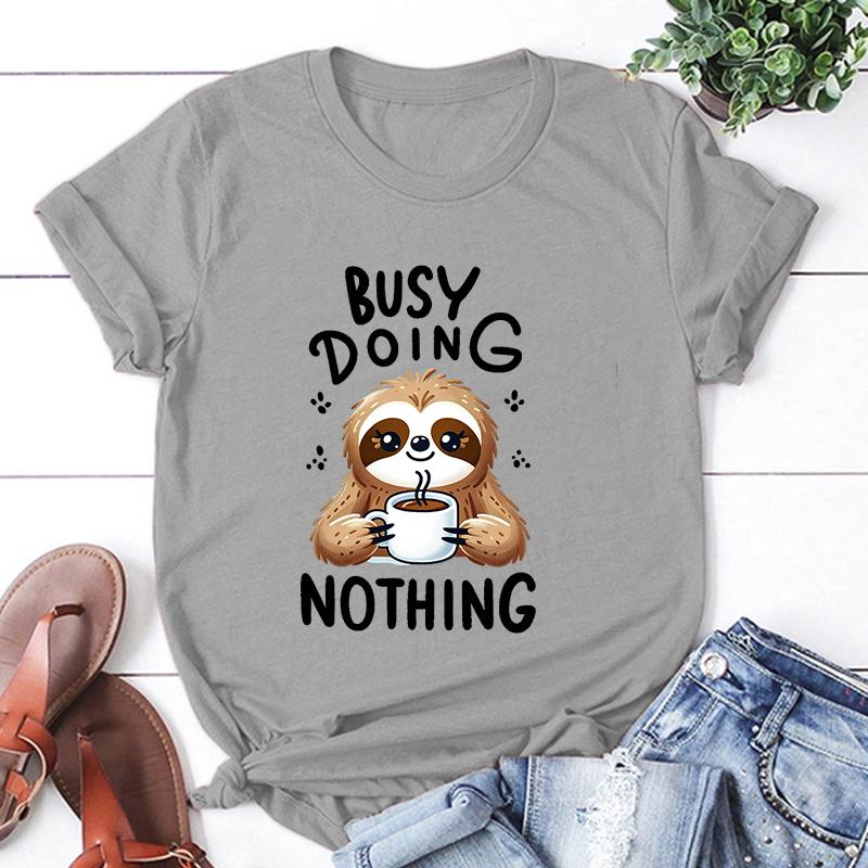 New Fashion Sloth Busy Doing Nothing Print Graphic T Shirt Unisex Fashion Casual Short Sleeve Shirt Tee