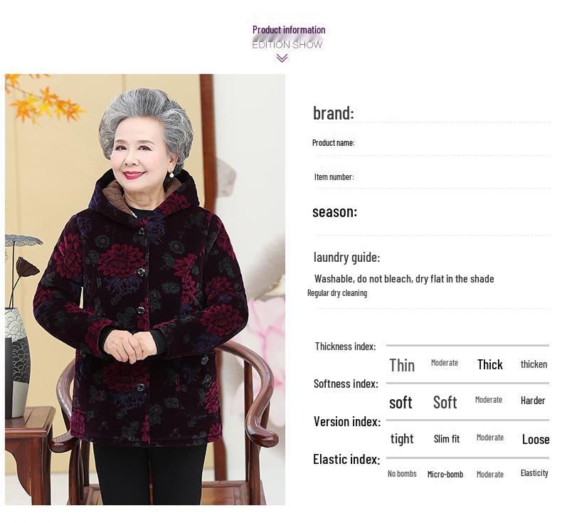 Grandma's Hooded Winter Coat: Thickened Cotton-Padded Jacket for Middle-Aged and Elderly Women