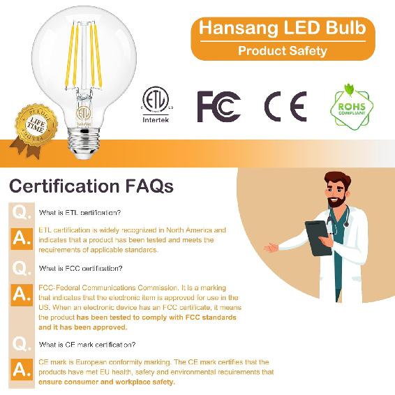 hansang 8 Pack G25 LED Edison Globe Light Bulbs, 3000K Soft White, E26 Base Round Light Bulbs for Bathroom Vanity, 6W 60W Incandescent Equivalent,