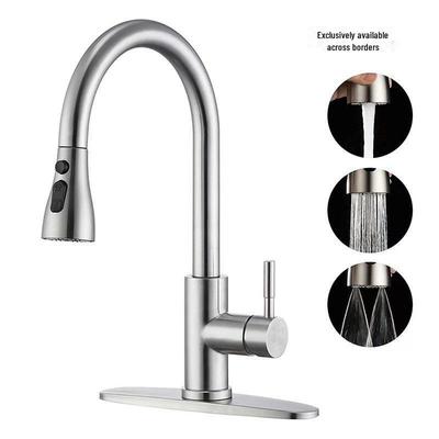 304 Stainless Steel Rotatable Pull-Out Kitchen Faucet with Hot & Cold Water Function