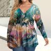Women's Plus Size Shirt Long Sleeve  Print Top Pleated Casual V-Neck Top