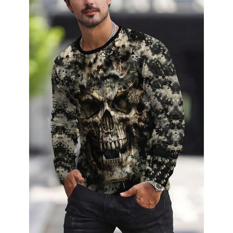 Men's 3D printed long-sleeved T-shirt - breathable casual sportswear, suitable for outdoor and casual wear in spring and autumn