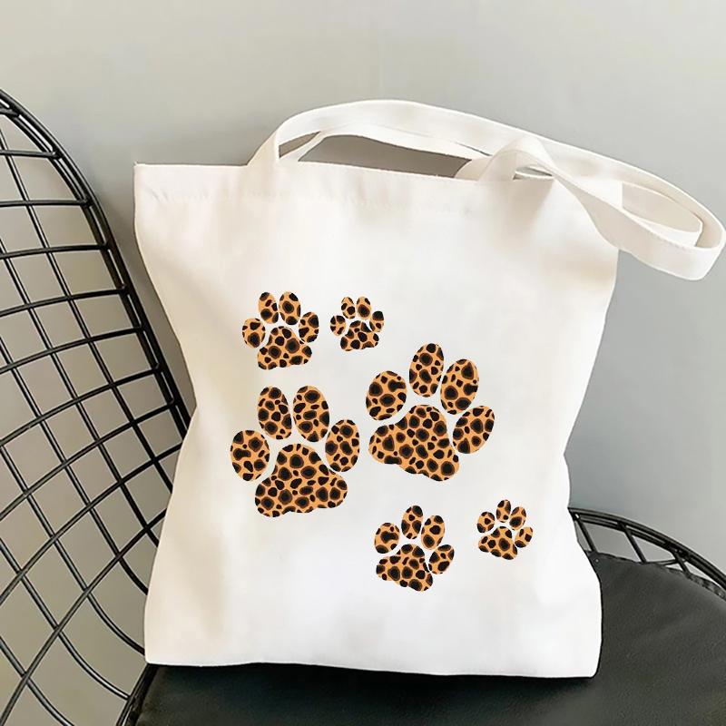 Lustige Hunde Pfote und Fußabdruck Canvas Tragetasche Damen Shopper Taschen Bedruckte Handtasche Geschenk für Frauen Einkaufstasche Strand Umhängetasche