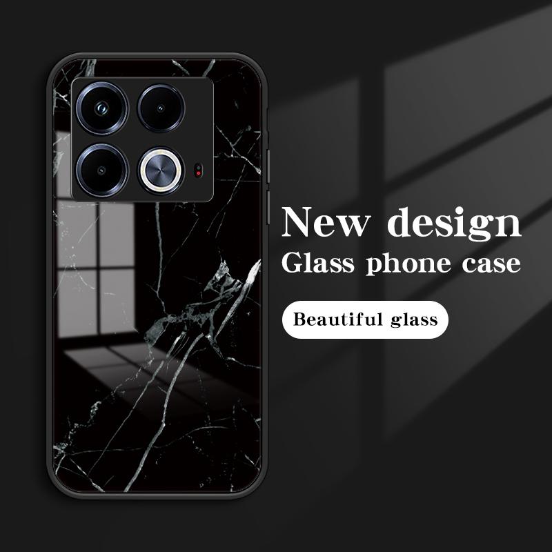 For Infinix Note 40 Tempered Glass Case Marble Pattern Protective Phone Cover