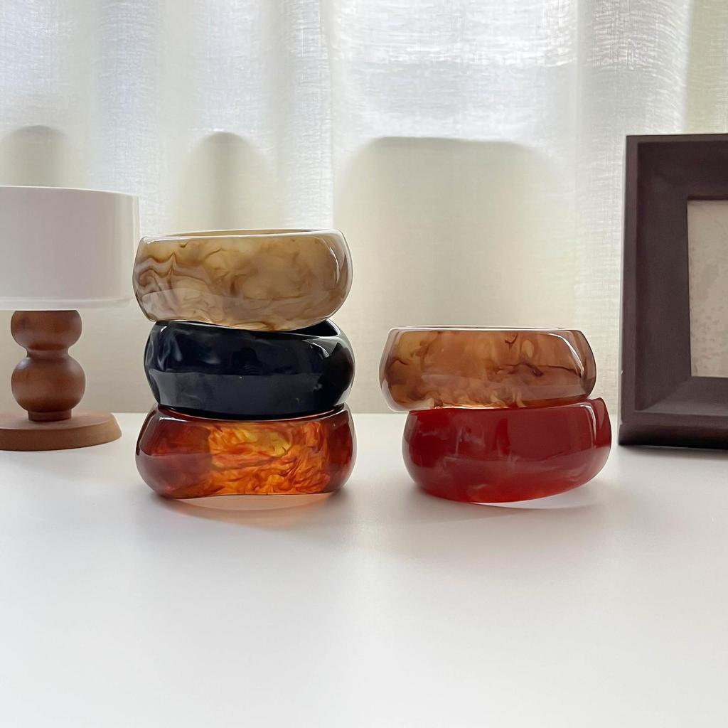 Ombre Resin Bangle: Wide Irregular Design, Vintage Minimalist Style