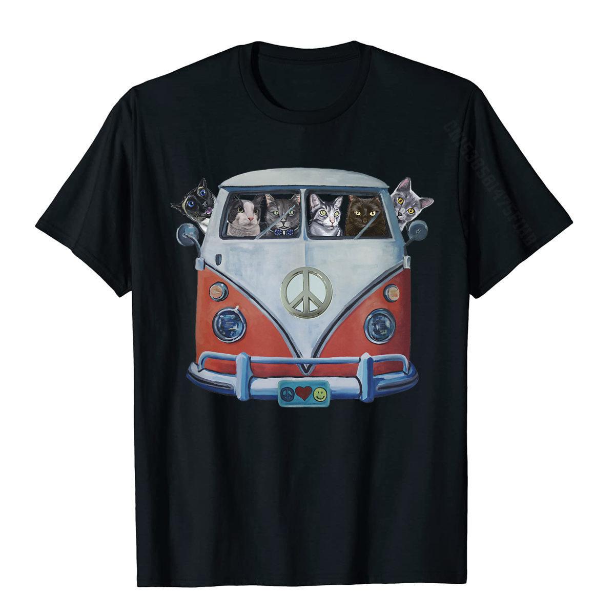 

Peace Love Cats, Hippie Van Cat, Cats Hippie Van, Funny Cat T-Shirt Cotton T Shirt For Men Hip Hop T Shirt est Custom 3XL чорний