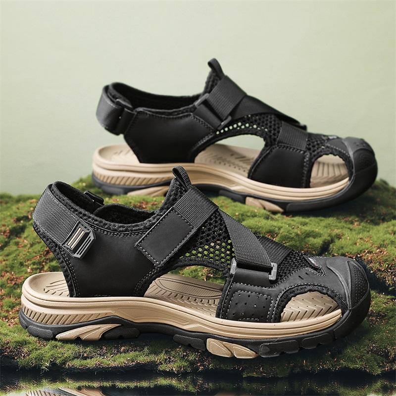 

Классические мужские сандалии из натуральной кожи, летние удобные дышащие походные туфли, легкая повседневная пляжная обувь 38-46 41 чёрный