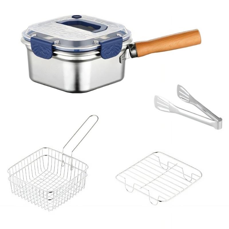 Stainlessed Steel Deep Fryers Oil Strainer Set Basket Lid Detachable Part for Easy Cleaning Metal Construction
