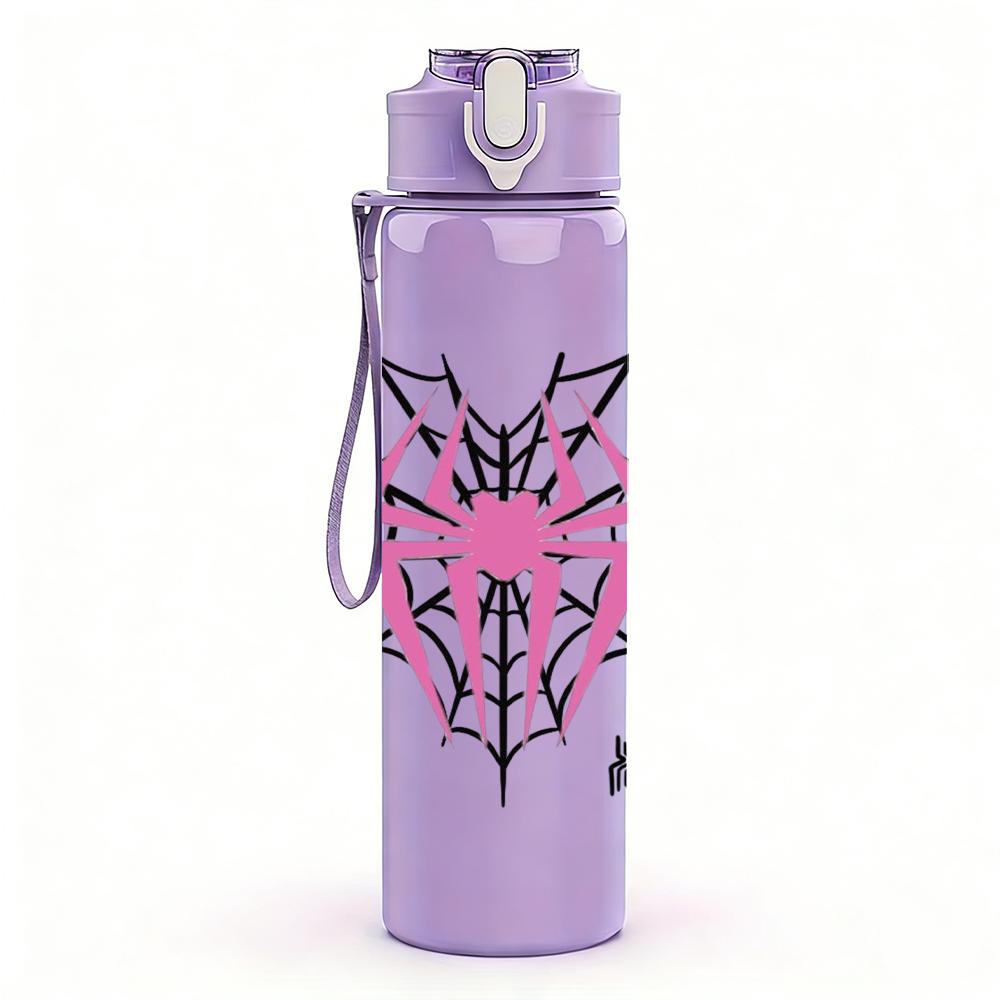 1PC Pink Spider Web Spider 750ml Color Plastic Sports Water Bottle Leakproof Flip Straw Lid Suitable for Sports Office Home Use