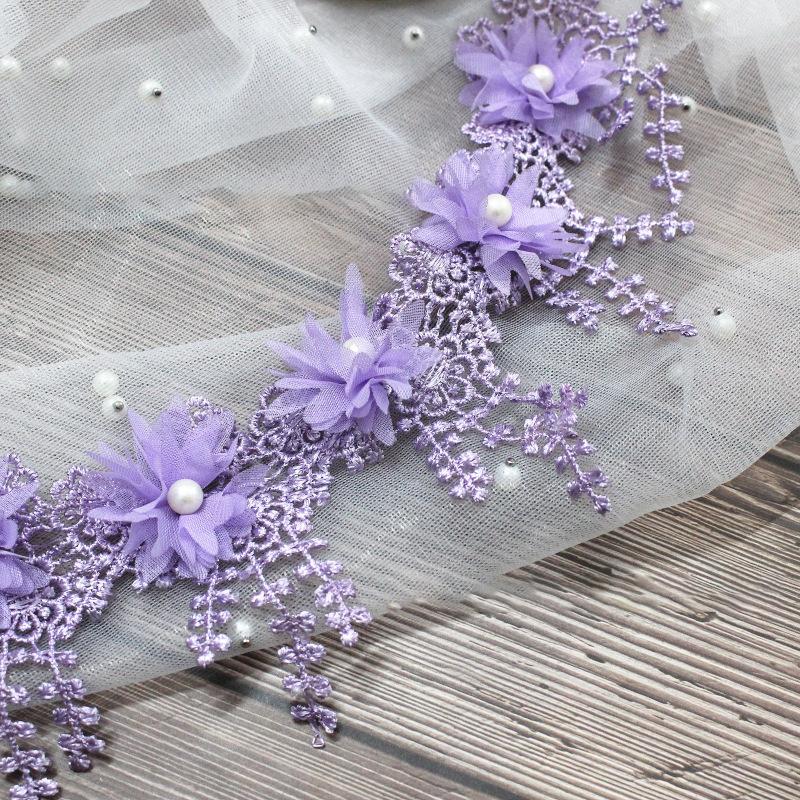 

Белое 3D Шифоновое Кружево с Розами Ткань для DIY Ремесла Шириной 8,5 см фиолетовый