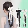 Female Synthetic Wig Lace Flower Bow Tie Tassel Grabbed Clip Wig Natural Fake Twist Ponytail Creative Gentle Versatile Hairstyle