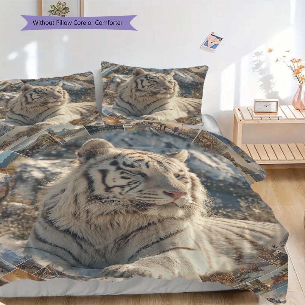 White Tiger Pattern Bedding Quilt Set Quilt Cover Pillowcase Home Decoration Birthday Gift (1 * duvet cover + 2 * pillowcase, without core)