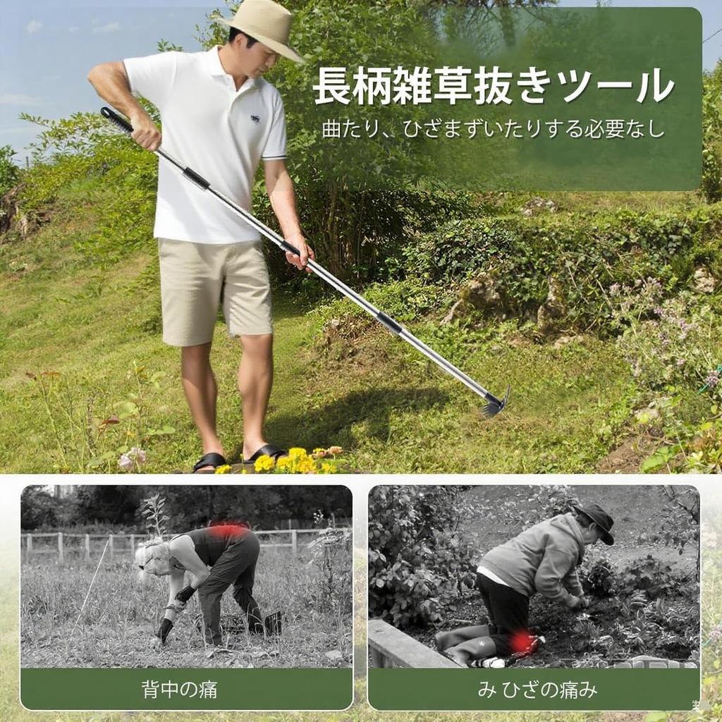 Weed Telescopic Rake with Stainless Steel Weed Handheld Weed Weed Manual Weed Garden Long Brush, Rake, Handle, Puller, Snatcher, Puller, Puller, Tool,