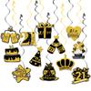 Birthday Celebration Black And Gold Theme Festive Paper Spiral Decor Hanging