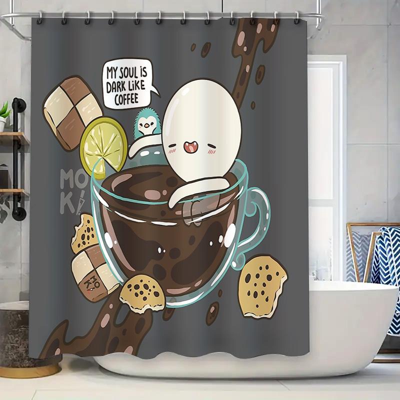 Cute Coffee Cup Shower Curtain Washable Bathroom Decor Farmhouse Coffee Lover Gift Home Decor Modern Style Wall Art 90x180cm