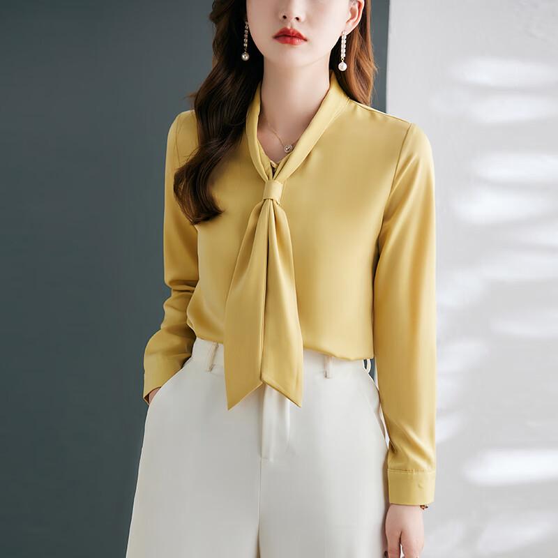Troloman Women's Long-Sleeve Ribbon Tie Blouse