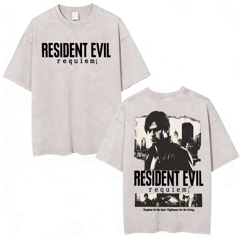 T-shirt Anime Édition Limitée Resident Evil Requiemm Vêtements pour Hommes Gothique Vintage Lavé T-shirts Hauts d'Été T-shirt à Col Rond Streetwear