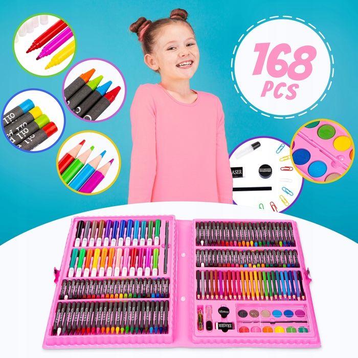 Kinderplay Coffret Artistique 168 Pièces Enfant Avec Valise Crayons Feutres Peintures (KP6842)