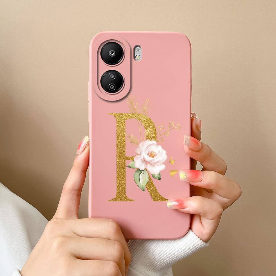 Simple Case For POCO C65 Elegant Rose Letter Phone Shell Soft High Quality Liquid Silicone Full Protection Anti Drop Back Covers
