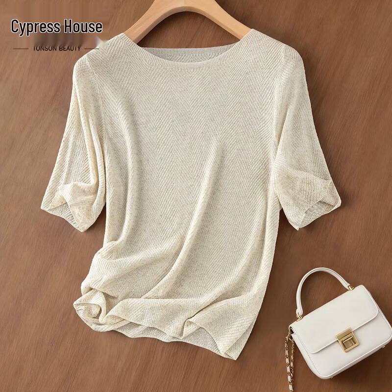 Women s Linen Blend Round Neck Knit Top S