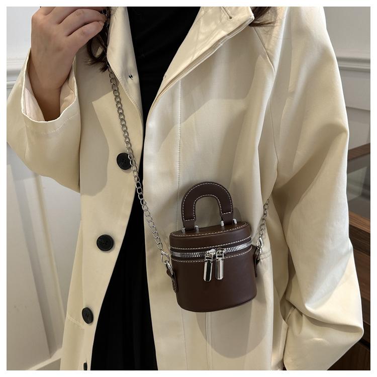 Faux Leather Bucket Bag for Women Trendy Chain Handle Crossbody Handbag