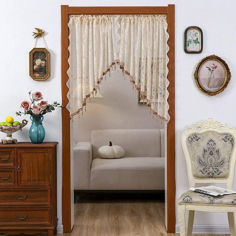 

1 шт./2 шт. Французский винтаж с цветочной вышивкой и бисером Всесезонная полузанавеска Домашний декор Треугольный дизайн Кружевная занавеска для двери 2pcs бежевый