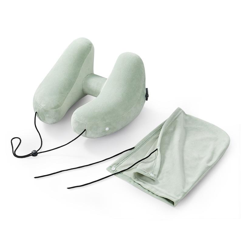 Travel inflatable H-shaped pillow car long-distance travel hooded neck protection pillow portable PVC inflatable sleeping pillow