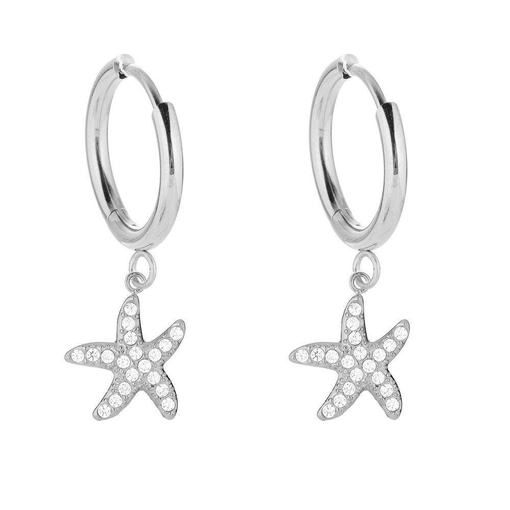 Fashion Versatile Stainless Steel White Zirconium Earrings Men's and Women's Small Fresh Starfish Shell Anchor Pendant Earrings Earrings