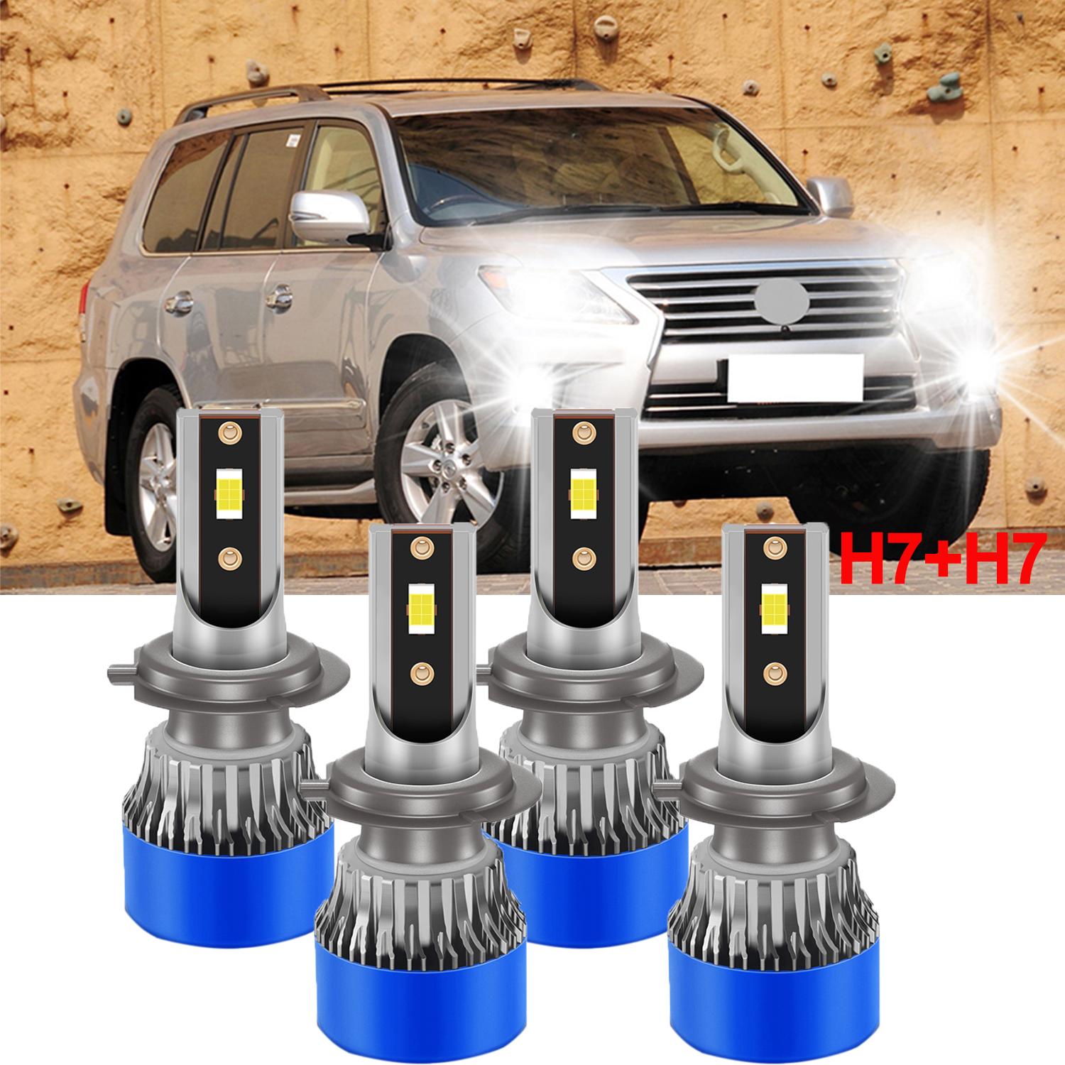 

4Pcs H7 LED Headlight Combo Bulbs Kit High/ Low Beam 6000K Super Bright White 3570 CSP LED Auto Light