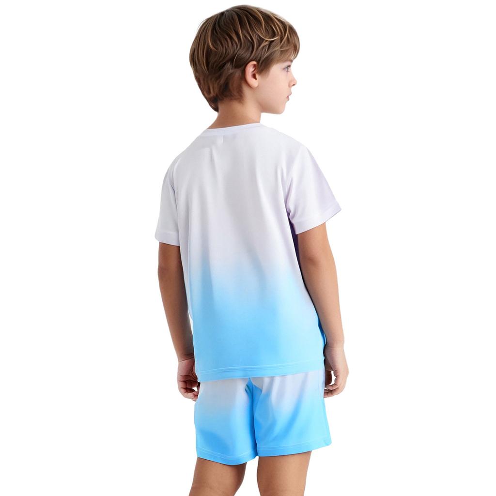Boys Letter Print Gradient Sports Set Quick Drying Short Sleeve T-Shirt Drawstring Elastic Waist Shorts