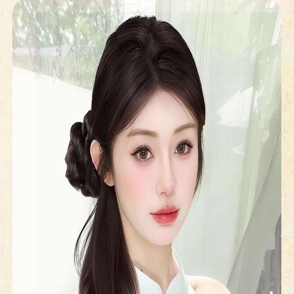 45cm Chinese Style Side Synthetic Ponytail Braids Wig Clip Women Natural Curly Fluffy Hair Extension