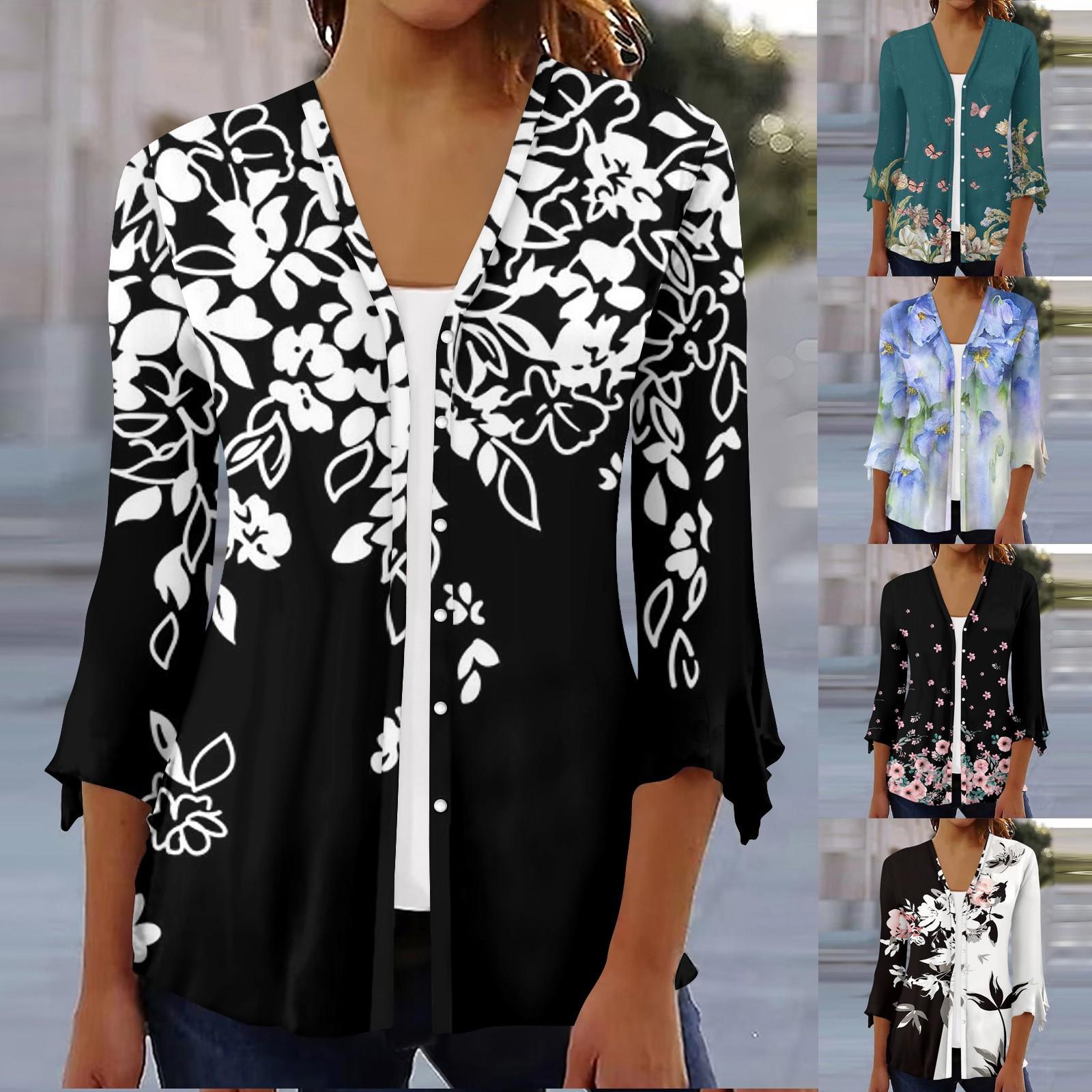 

Женская повседневная рубашка на пуговицах с цветочным принтом и рукавами три четверти, кардиган, топ