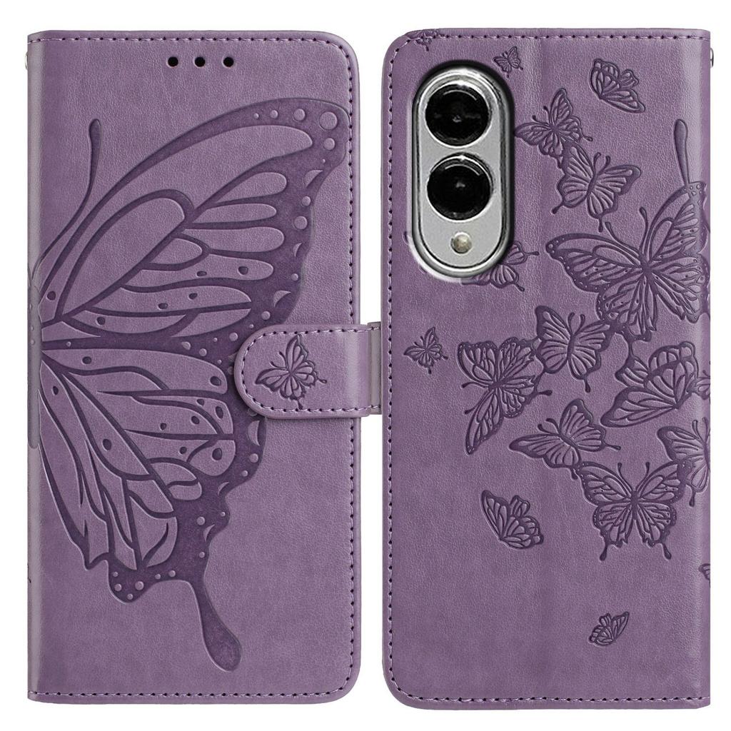 For Samsung Galaxy S25 Edge Case Butterfly Imprinted Wallet Stand PU Leather Flip Phone Cover with Strap