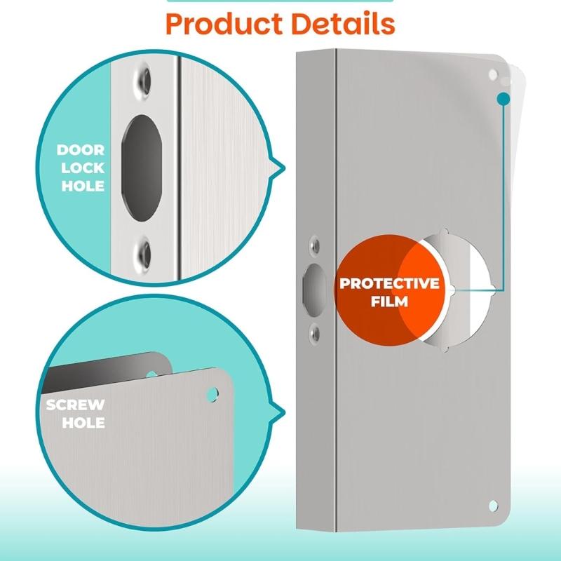 Stainless Steel Door Lock Reinforcement Plate Single Bore Hole Door Lock Plate for 1-3/8In Thick Doors Enduring