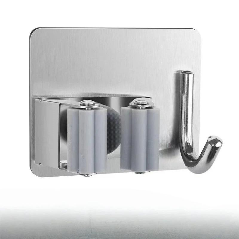 Stainless Steel Wall-Mounted No-Drill Mop and Broom Holder