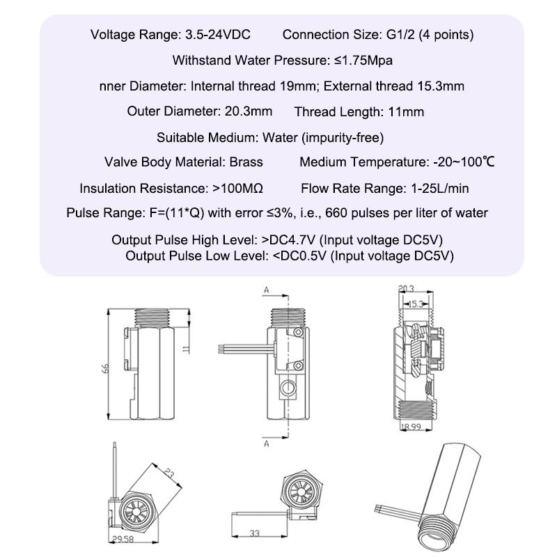 Brass Water Flow Sensor Hall Effect Flow Meter Liquid Flow Rate Sensor Brass Flow Switch Digital Monitoring Detector