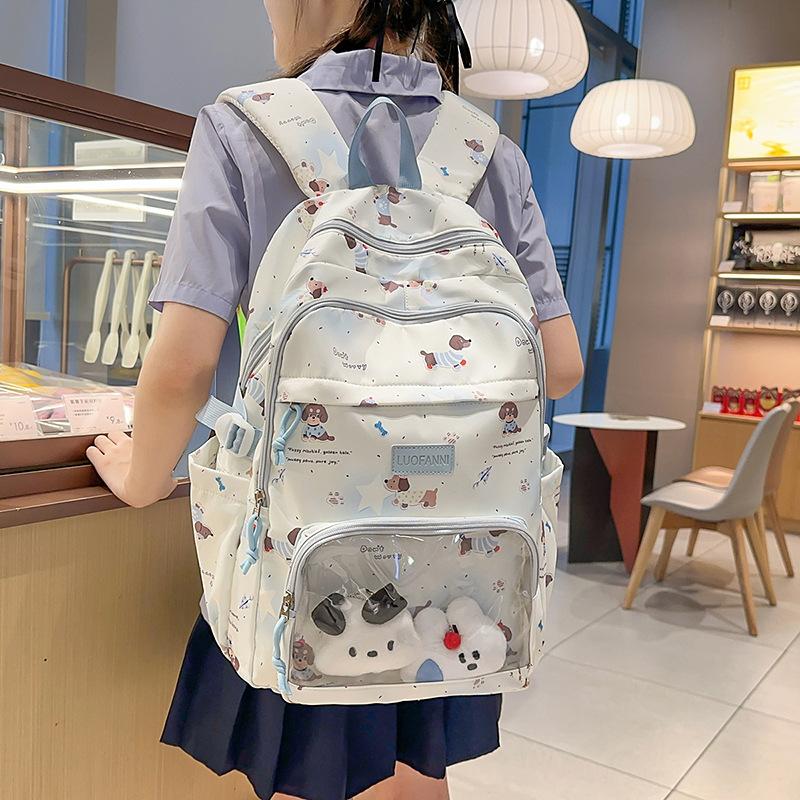 New high-value backpack female cute transparent dachshund dog backpack large-capacity casual schoolbag female