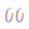 Light Luxury And Colorful Candy C-Shaped Earrings, Rainbow Zircon Circle Earrings, Shining Color Matching Earrings.