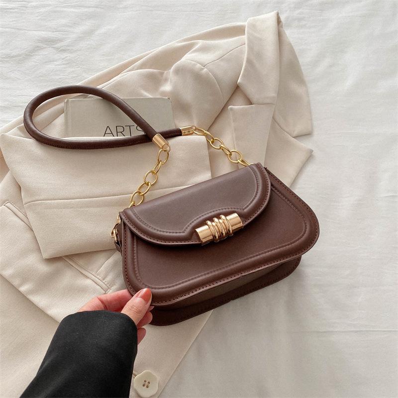 

Women s Vintage Versatile Ins Commuter Small Bag Female Chain Gold Hardware Clock Underarm Bag Korean Versi Crossbody Bags