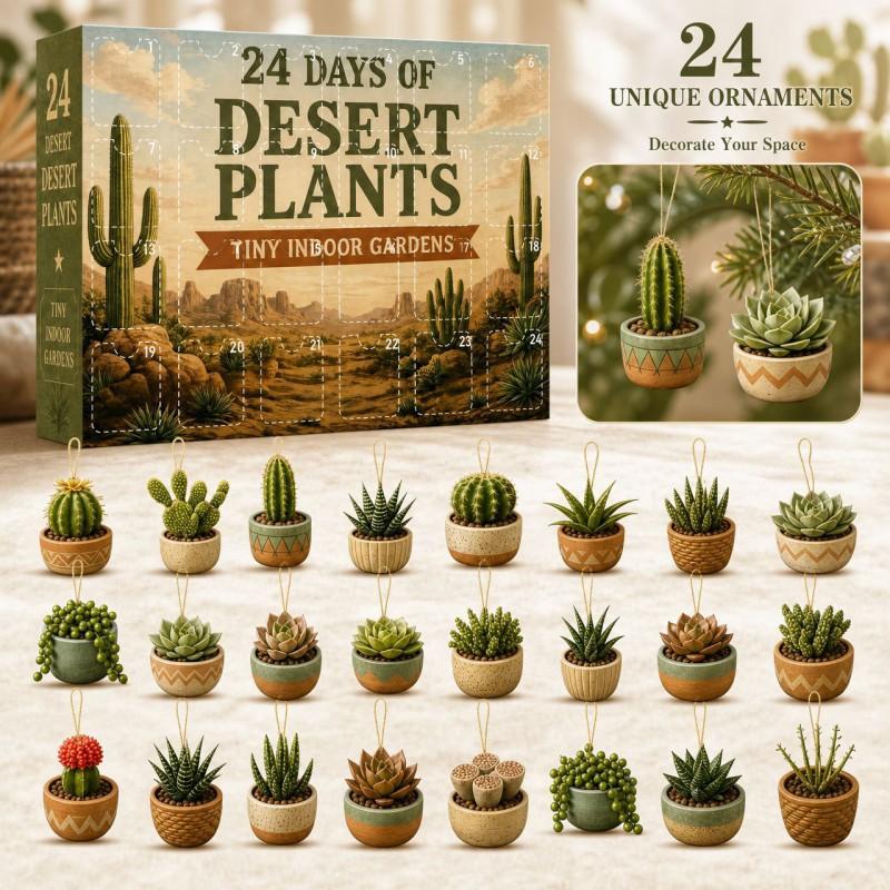 Calendario dell'Avvento Piante Desertiche Mini Succulente Cactus Ciondoli Conto alla Rovescia di Natale Scatola Cieca
