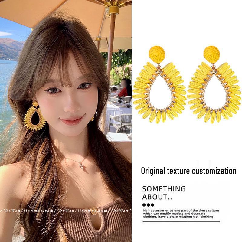 80s Hong Kong Style Red & Blue Clip-On Earrings for Non-Pierced Ears – High-End French Luxury Stud Hoops