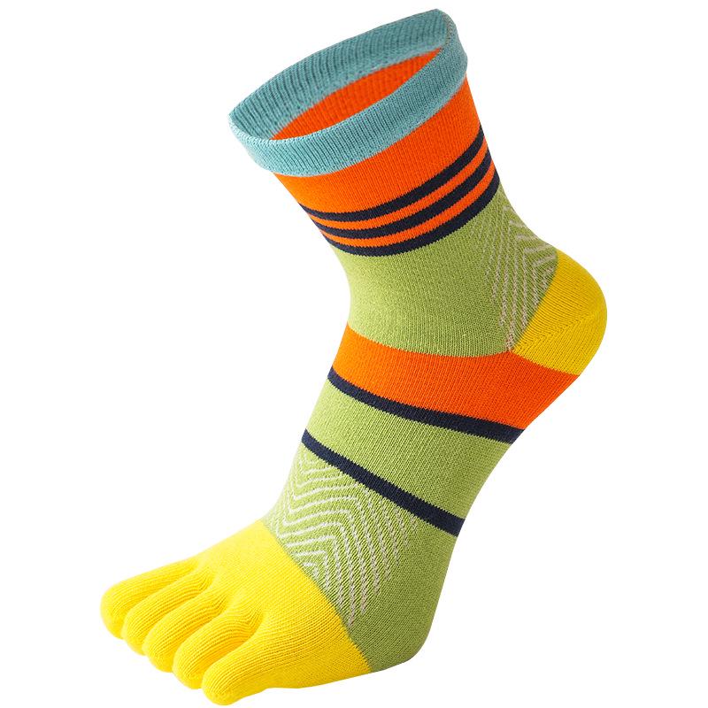 Men's Colorful Mid-Calf Pure Combed Cotton Five-Finger Socks - Warm, Thickened, Split Toe Design