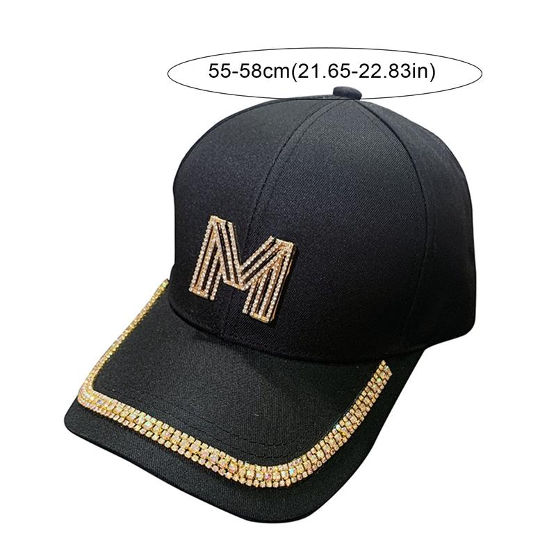 Women Baseball Caps Gold Rhinestones Shining M or D Causal Black White Fashion Cotton Snapback Hat Hiphop Şapka Caps for Girls