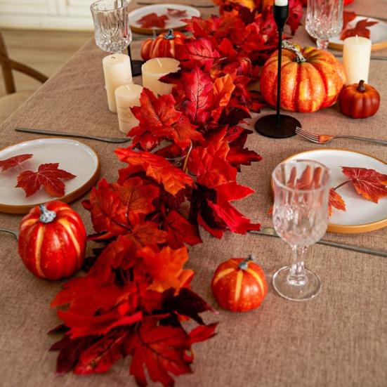 170CM Fall Maple Leaf Garland Indoor Outdoor Hanging Artificial Leaves Plants Vine Rattan Halloween Autumn Mantle Fireplace Porch Decoration